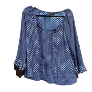 BLUE and white polka dot medium sheer blouse box 25